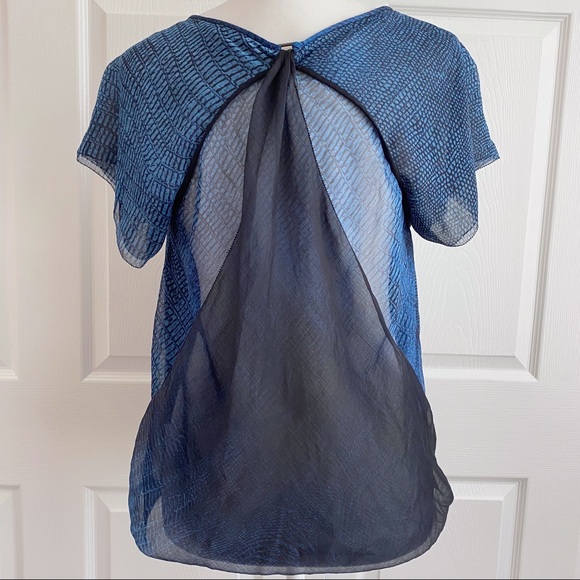 Halston Heritage Blue & Black Python Sheer Blouse - Picture 4 of 9